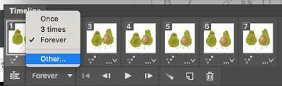 Timeline panel in Photoshop, showing the loop time options